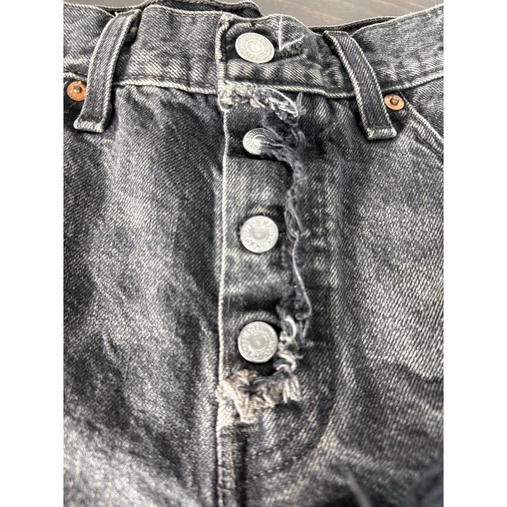 Levis 501 Original Button Fly High Waisted Distressed Black Denim Short 26 Women - Picture 3 of 11